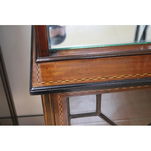 242 - Antique Edwardian inlaid checkered banded two height display cabinet, Georgian style glazed doors, a... 