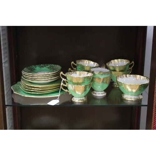 315 - Hammersley Longton Co, Art Deco part tea set decorated in green & gilt, comprising of six cups & fiv... 
