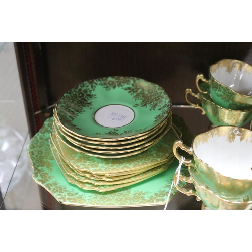 315 - Hammersley Longton Co, Art Deco part tea set decorated in green & gilt, comprising of six cups & fiv... 
