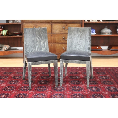 321 - Pair of limed oak Art Deco style side chairs, with leather cushion seat (2)