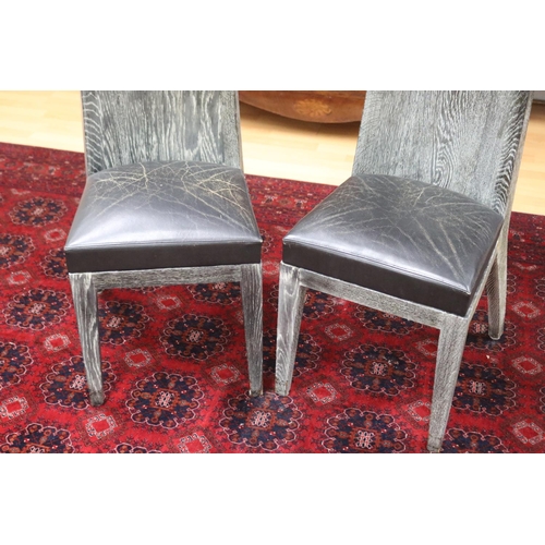 321 - Pair of limed oak Art Deco style side chairs, with leather cushion seat (2)