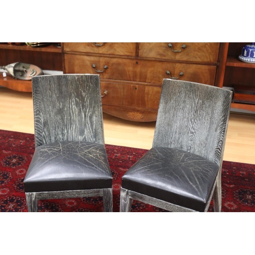 321 - Pair of limed oak Art Deco style side chairs, with leather cushion seat (2)