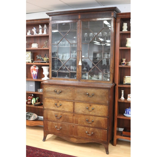 123 - Antique English George III faded mahogany inlaid sectretaire bookcase of larger portions, along with... 