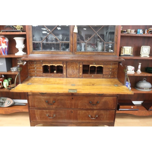 123 - Antique English George III faded mahogany inlaid sectretaire bookcase of larger portions, along with... 