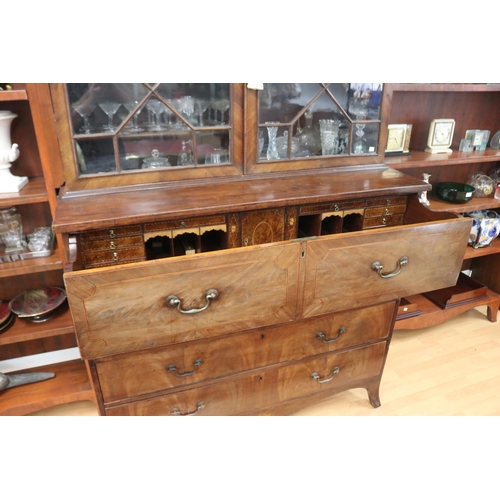 123 - Antique English George III faded mahogany inlaid sectretaire bookcase of larger portions, along with... 