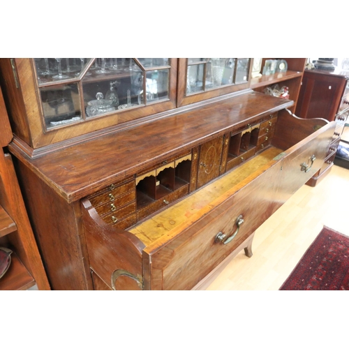 123 - Antique English George III faded mahogany inlaid sectretaire bookcase of larger portions, along with... 