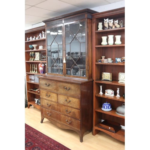 123 - Antique English George III faded mahogany inlaid sectretaire bookcase of larger portions, along with... 