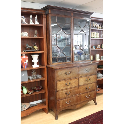 123 - Antique English George III faded mahogany inlaid sectretaire bookcase of larger portions, along with... 