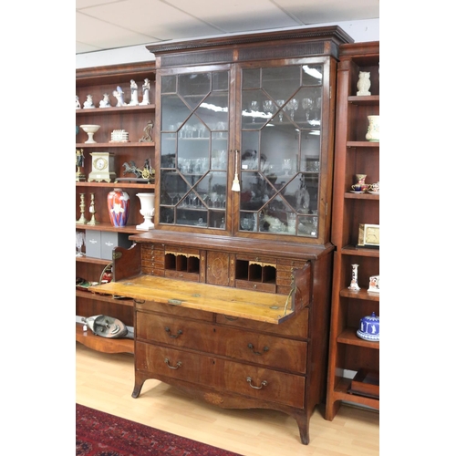 123 - Antique English George III faded mahogany inlaid sectretaire bookcase of larger portions, along with... 