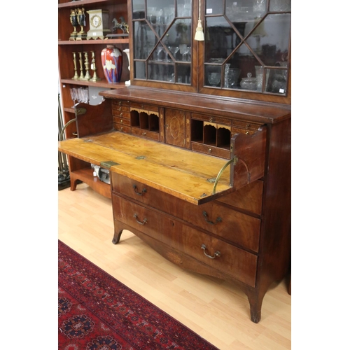 123 - Antique English George III faded mahogany inlaid sectretaire bookcase of larger portions, along with... 