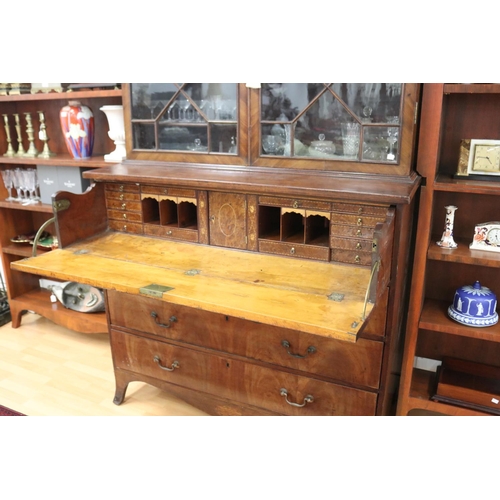 123 - Antique English George III faded mahogany inlaid sectretaire bookcase of larger portions, along with... 