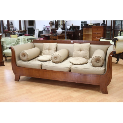 177 - Antique Biedermeier satinwood and ebony strung scroll end couch, with bolster and extra loose cushio... 