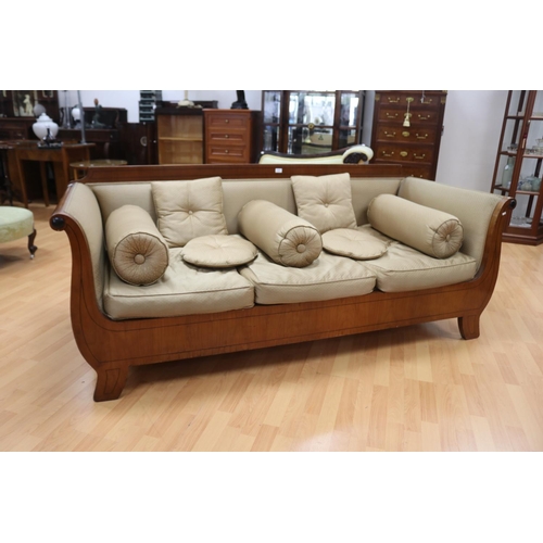 177 - Antique Biedermeier satinwood and ebony strung scroll end couch, with bolster and extra loose cushio... 