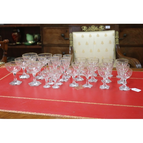 191 - Part suite of antique French gilt highlighted star pattern glassware