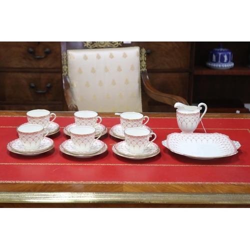 192 - Royal Worcester part tea service for six in Rose lattice pattern including cake plate