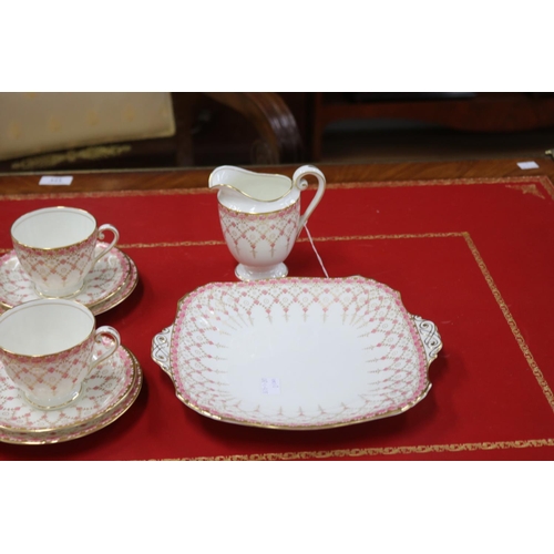 192 - Royal Worcester part tea service for six in Rose lattice pattern including cake plate