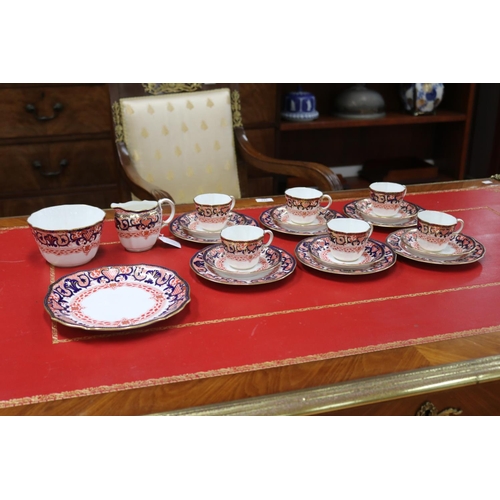 194 - Royal Crown Derby Imari pattern tea set for six with cake plates, sugar bowl and creamer