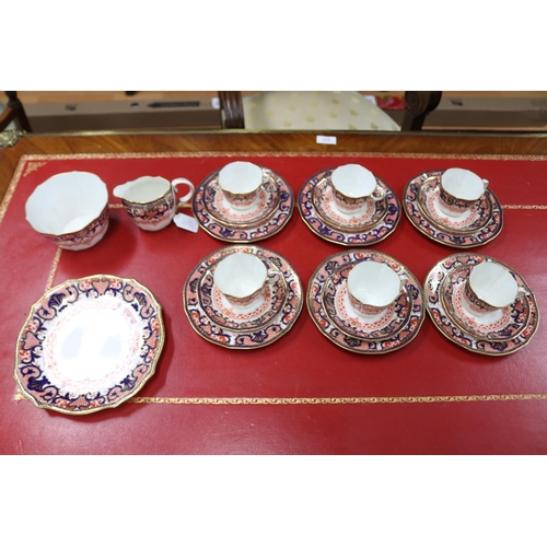 194 - Royal Crown Derby Imari pattern tea set for six with cake plates, sugar bowl and creamer