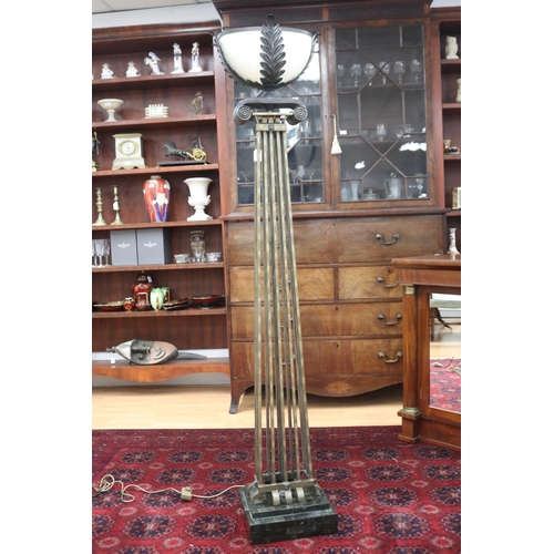 159 - Art Deco style wrought iron standard lamp in the form of an ionic column supporting an urn, untested... 