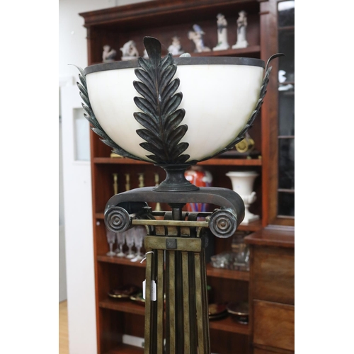 159 - Art Deco style wrought iron standard lamp in the form of an ionic column supporting an urn, untested... 