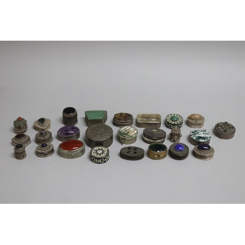 272 - Collection of small Indian silver trinket boxes, some set with semi precious stones, approx 5cm W an... 