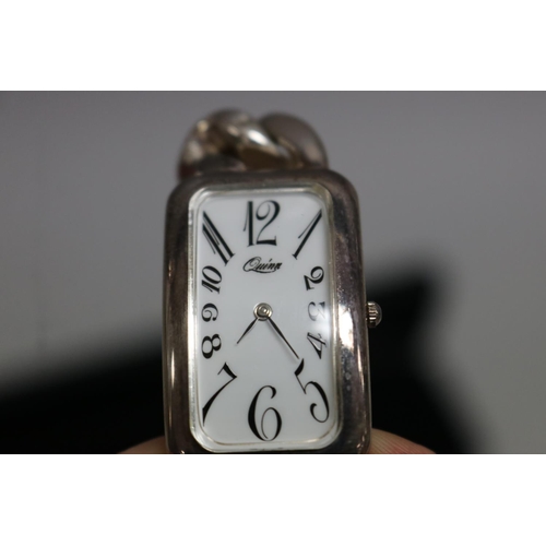 274 - Heavy sterling silver Quinn ladies wristwatch, marked for silver, with safety latches, untested / un... 