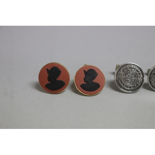 275 - Three pairs of cufflinks, Wedgwood, Mexico silver and  amber  (6)