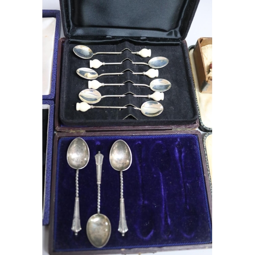 279 - Quantity of silver & plated coffee spoons including a set with opal finials & others