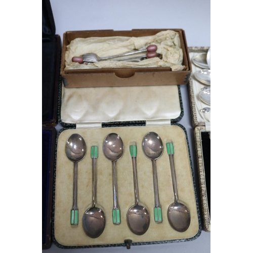 279 - Quantity of silver & plated coffee spoons including a set with opal finials & others