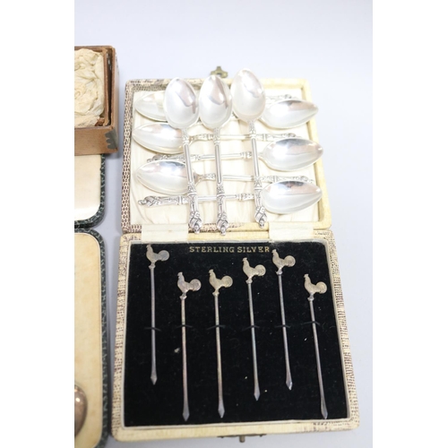 279 - Quantity of silver & plated coffee spoons including a set with opal finials & others