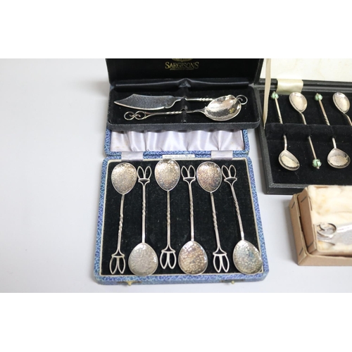 290 - Very good lot of hammered silver serving & tea items retailed by Sargisons of Hobart including cased... 