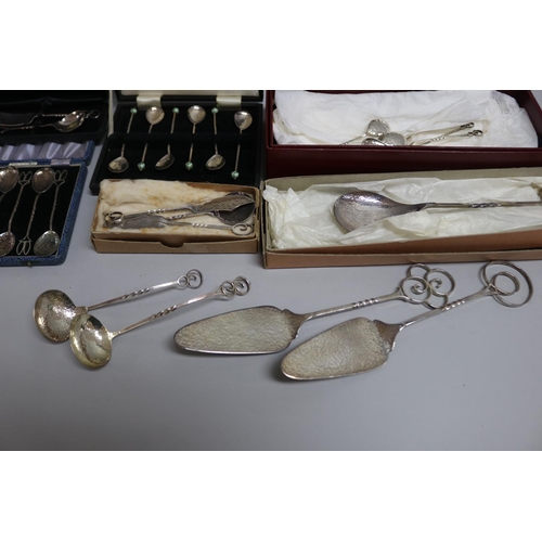 290 - Very good lot of hammered silver serving & tea items retailed by Sargisons of Hobart including cased... 