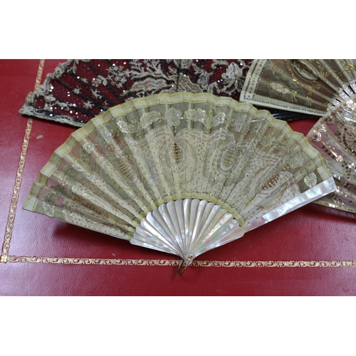 302 - Group of five sequin decorated fans, some with mother of pearl (5)