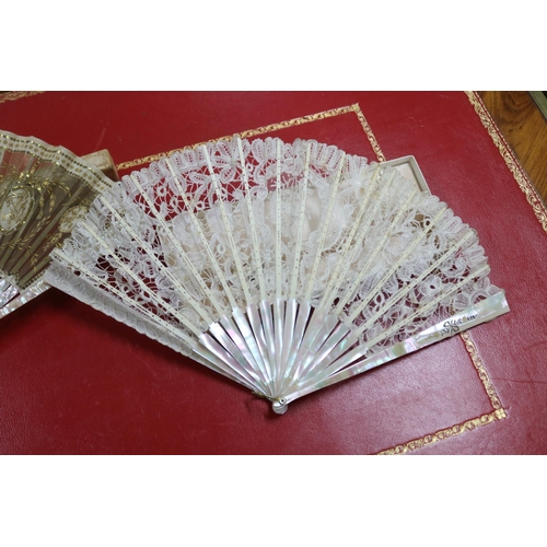 302 - Group of five sequin decorated fans, some with mother of pearl (5)