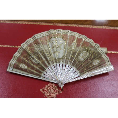 302 - Group of five sequin decorated fans, some with mother of pearl (5)