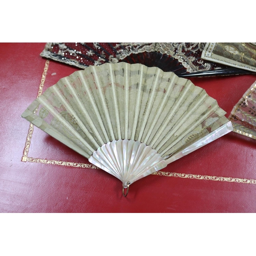 302 - Group of five sequin decorated fans, some with mother of pearl (5)