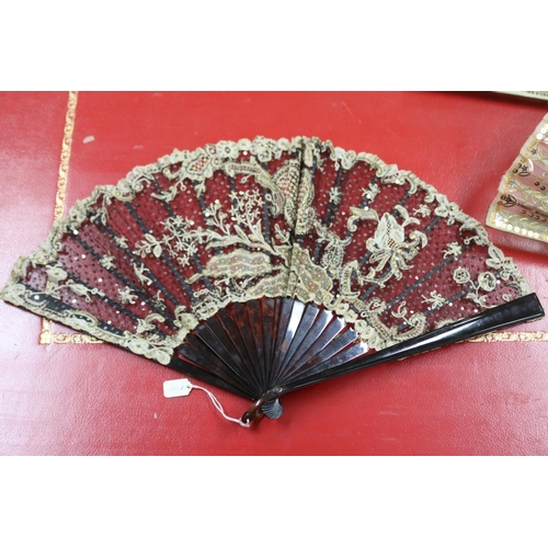 302 - Group of five sequin decorated fans, some with mother of pearl (5)