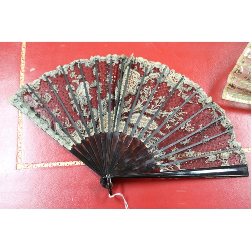 302 - Group of five sequin decorated fans, some with mother of pearl (5)