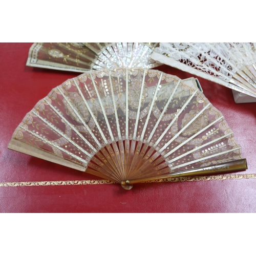 302 - Group of five sequin decorated fans, some with mother of pearl (5)