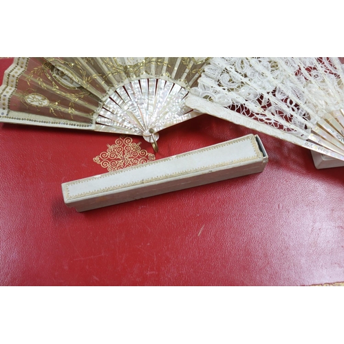 302 - Group of five sequin decorated fans, some with mother of pearl (5)