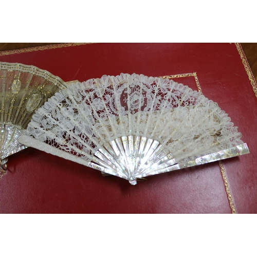 302 - Group of five sequin decorated fans, some with mother of pearl (5)