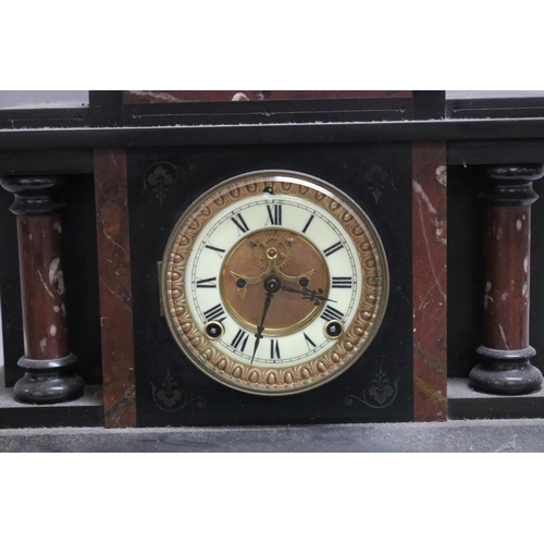 341 - Victorian black and red mantle clock of architectural form, untested / unknown working condition, ap... 