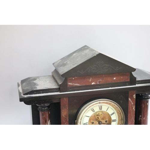 341 - Victorian black and red mantle clock of architectural form, untested / unknown working condition, ap... 