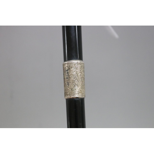 93 - Edwardian silver mounted ebony conductors baton, inscribed Presented To Dr E Kew-Herring by St Austi... 
