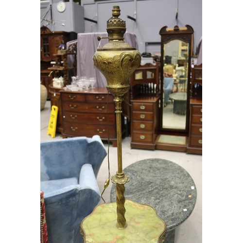 5014 - Antique French green onyx and gilt brass telescopic oil lamp, unknown working order, approx 150cm H