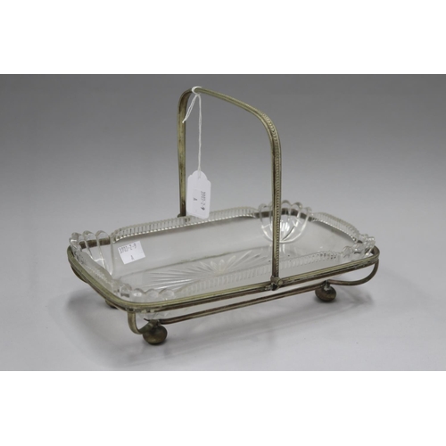 5018 - Silver plate swing handle basket with pressed glass lining, glass lining has a registration diamond,... 