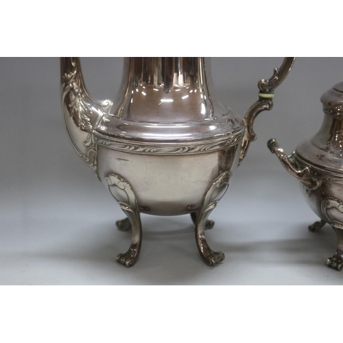 5027 - Antique French silver plated coffee pot & lidded sugar bowl, approx 26cm H x 18cm W x 12cm D & small... 