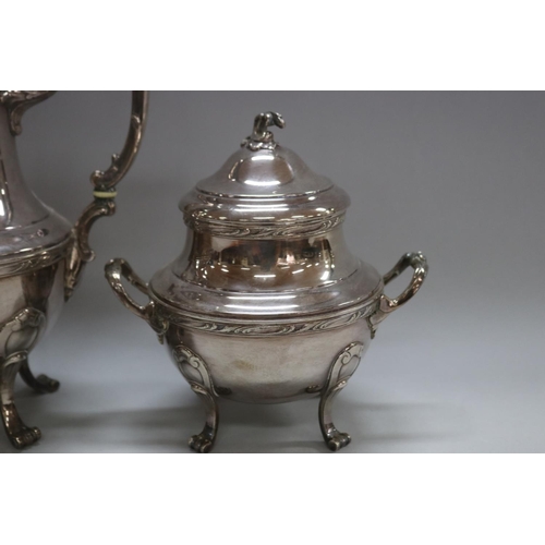 5027 - Antique French silver plated coffee pot & lidded sugar bowl, approx 26cm H x 18cm W x 12cm D & small... 