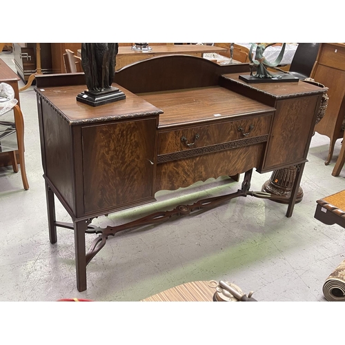 5031 - Vintage English mahogany stepped design sideboard, central long drawers, stretchers below, approx 99... 