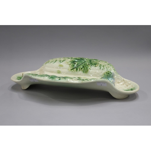 5037 - Porcelain asparagus dish, has restoration, approx 6cm H x 36cm W x 24cm D